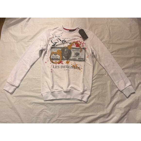 Les D.Signers Couture White Crewneck Sweatshirt Rhinestones Size: S - Excellent - Picture 2 of 15